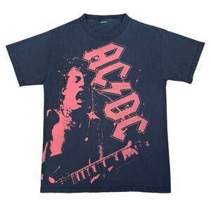 Vintage 2005 AC/DC Angus Young AOP Rock Band Shirt Black Red Splatter Small